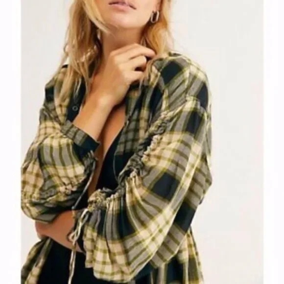 NEW Free People Pacific Dawn Plaid Top - Picture 1 of 6